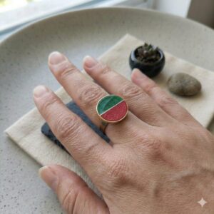 Damesring groen en rood